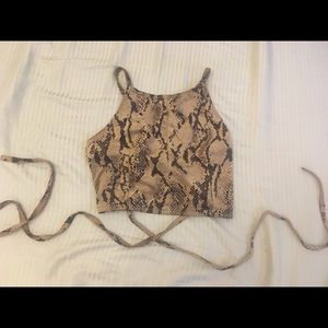 Suede Snake pattern Backless Crop Top Small
